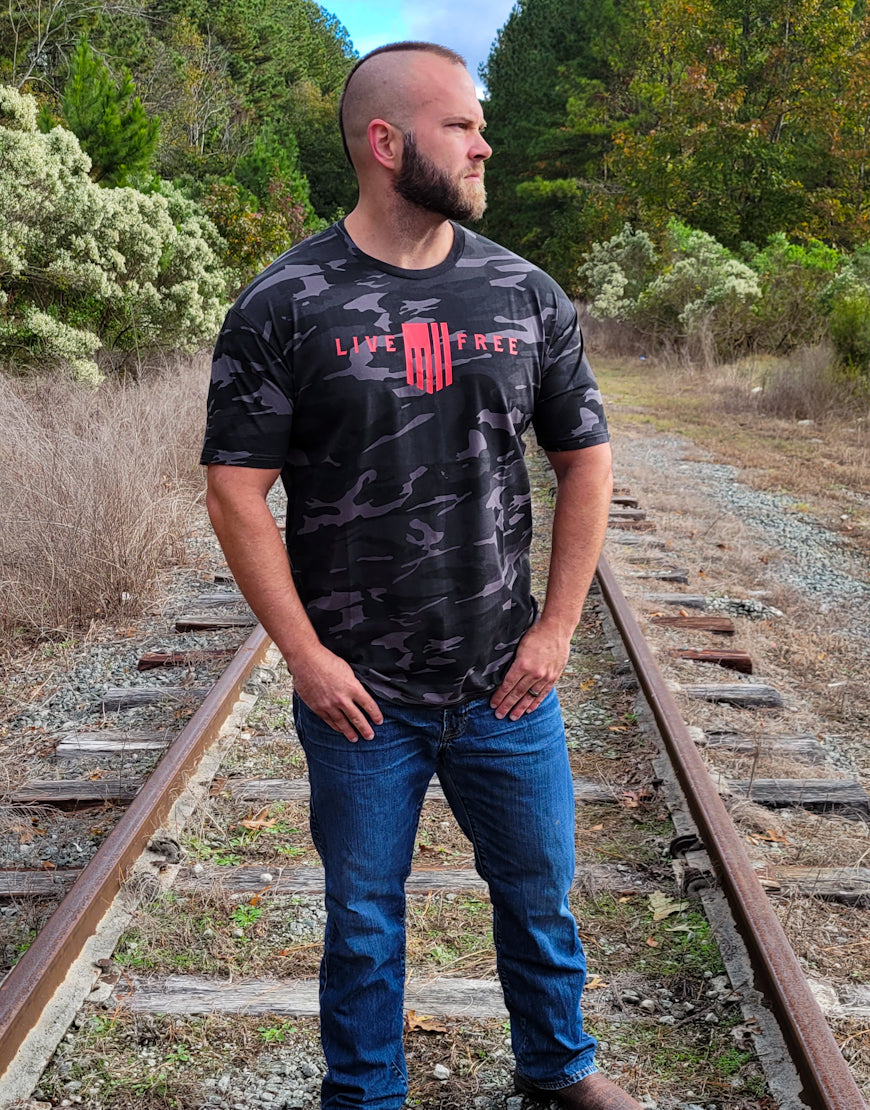 LIVE FREE BLACK CAMO MEN'S TEE
