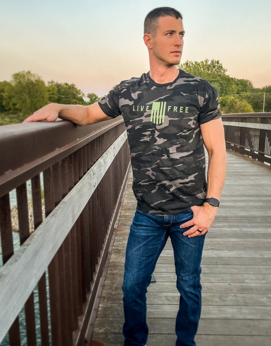 LIVE FREE BLACK CAMO MEN'S TEE